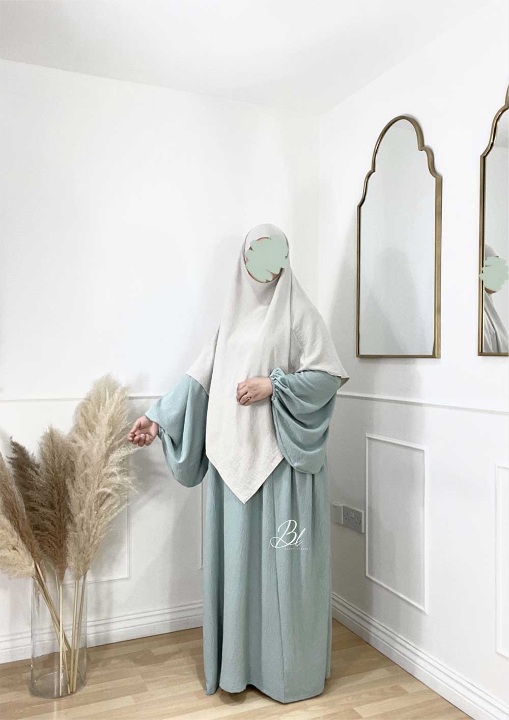 abaya-maryam-mint-jazz-khimar-wafa-jazz-creme-baytu-lybass