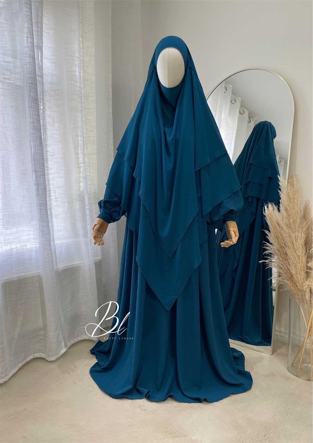 abaya-maya-jazz-allaitement-bleu-canard-khimar-malikat-bleu-canard-3-voiles-mousseline-baytu-lybass